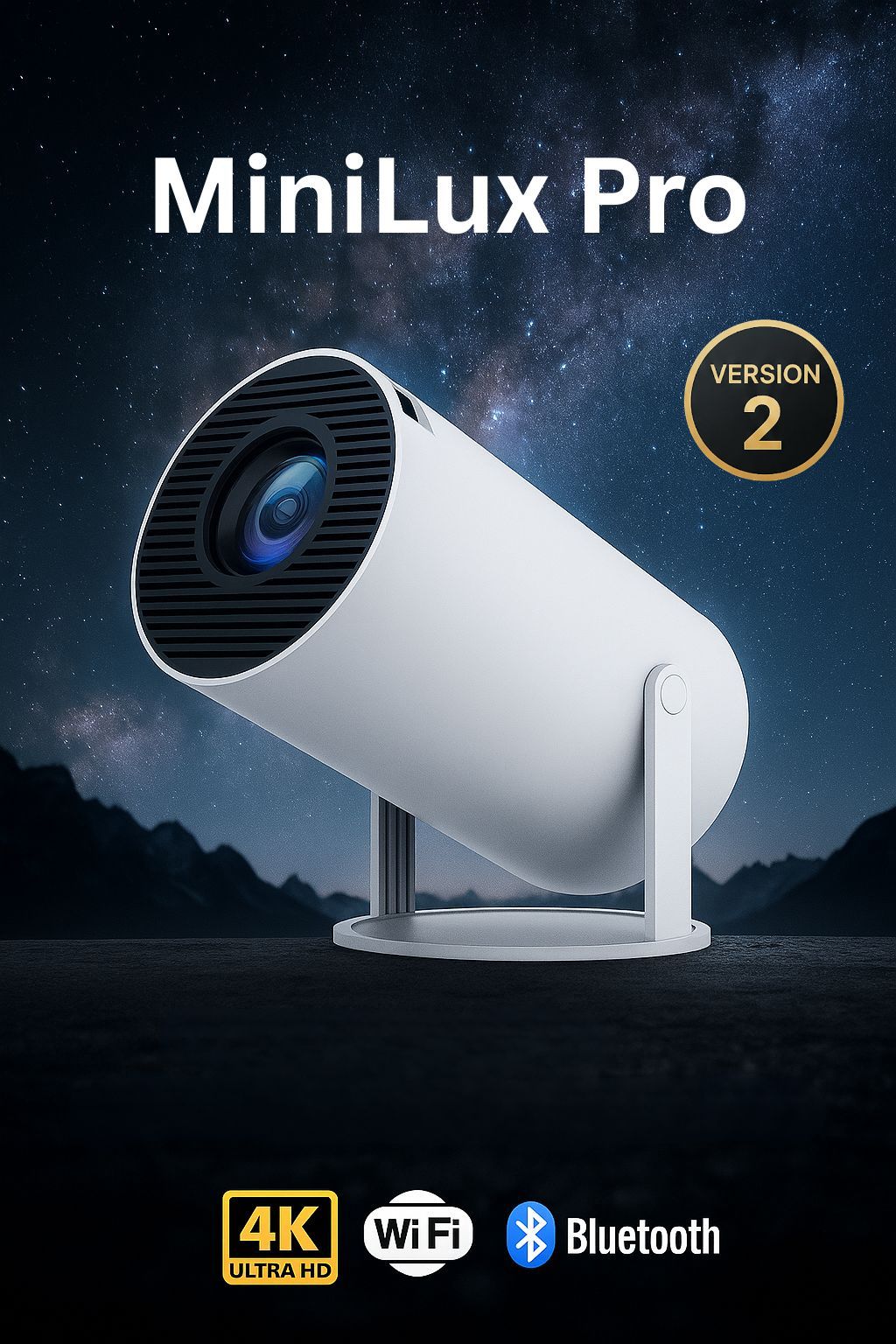 MiniLux Pro (Version 2) - Smart Miniprojektor med Bluetooth och WiFi (2026 Modell)