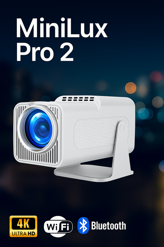 MiniLux Pro 2 - Smart Miniprojektor med Bluetooth och WiFi, Vit (2025 Modell)
